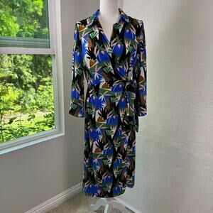 Clover and Sloane Women Jungle Print Long Sleeve Wrap Midi Casual Dress US 10